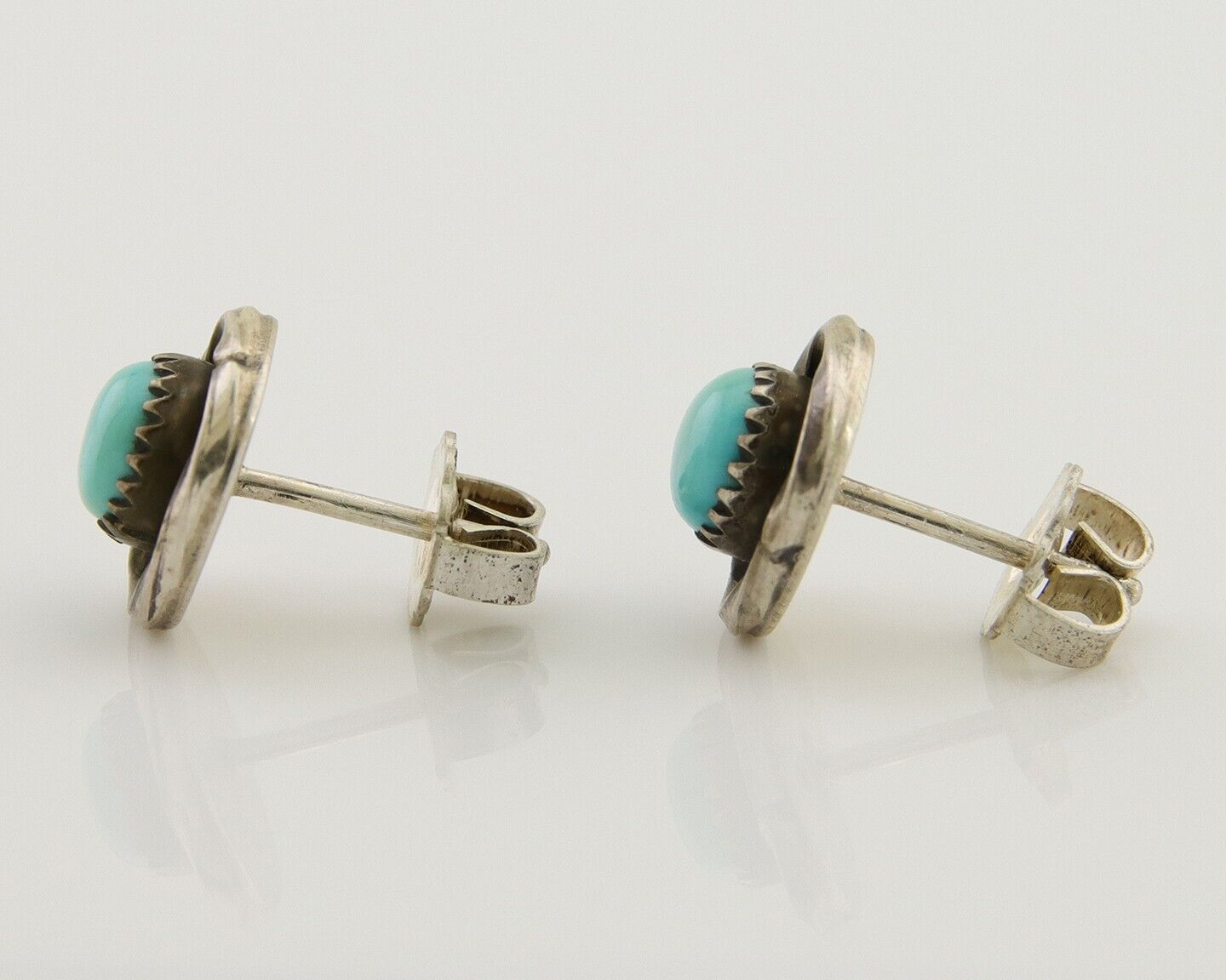 Navajo Snake Eye Earrings 925 Silver Blue Turquoise Native American Artist C.80s