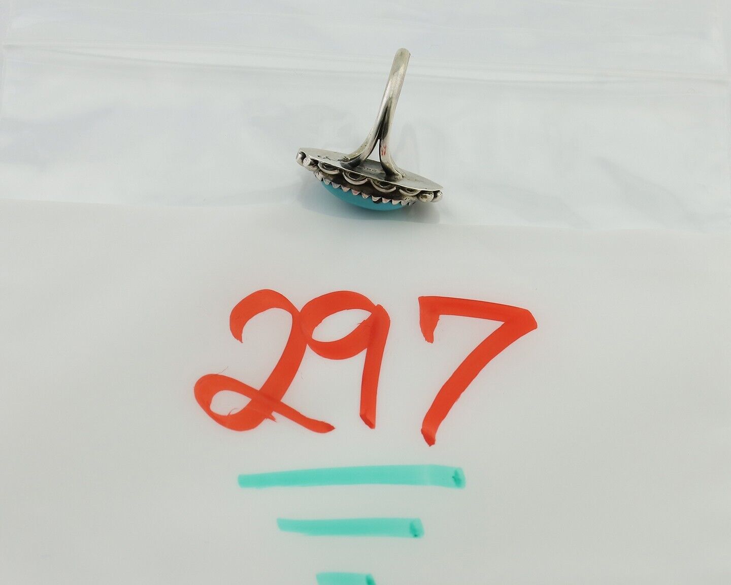 Navajo Ring 925 Silver Sleeping Beauty Turquoise Artist Signed SC C.80's
