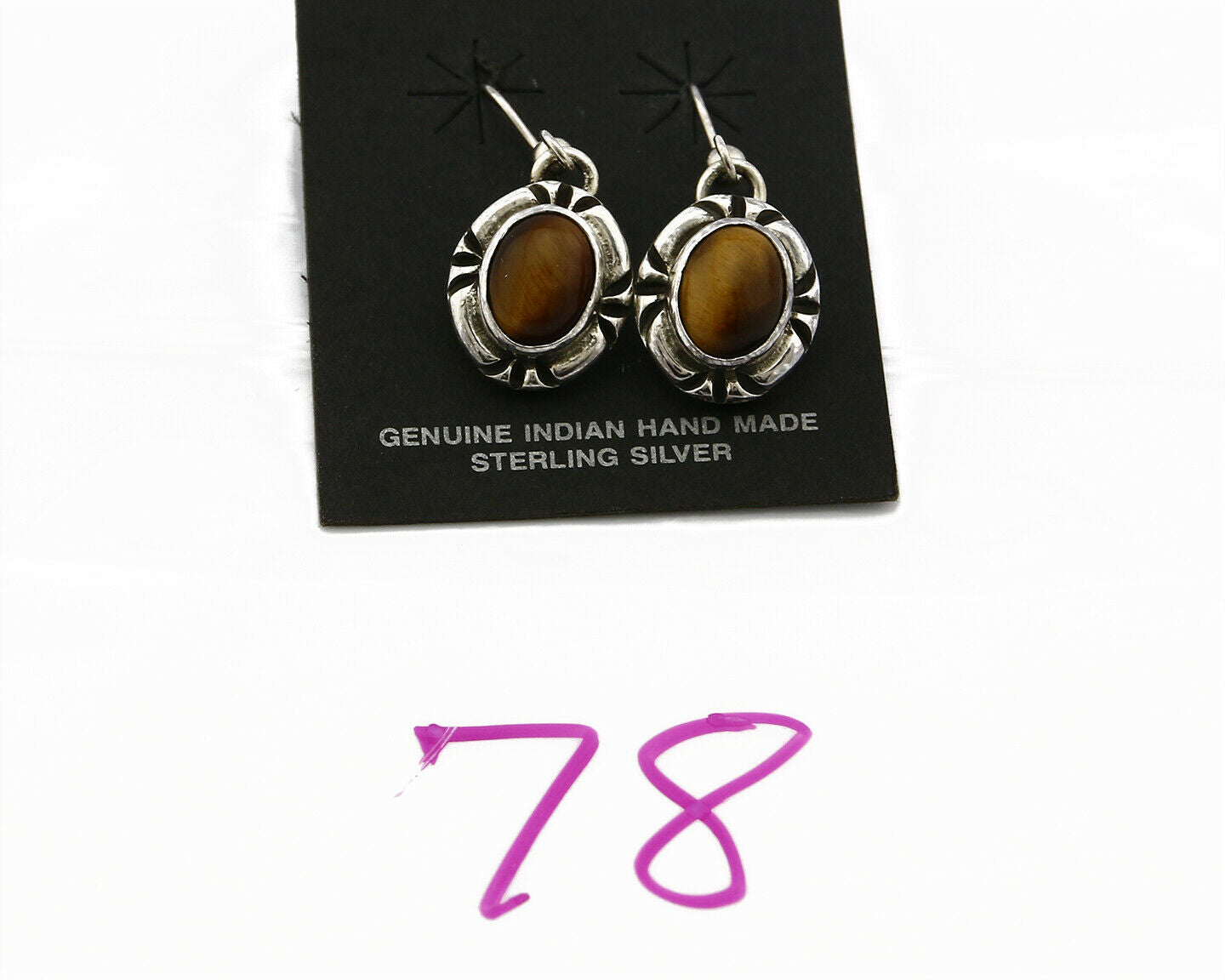 Navajo Hand Stamped Natural Mined Tigers Eye .925 SOLID Silver Stud Earrings