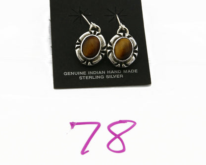 Navajo Hand Stamped Natural Mined Tigers Eye .925 SOLID Silver Stud Earrings