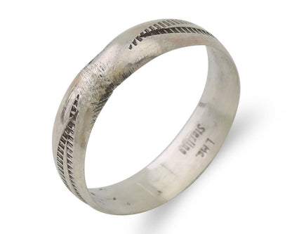 Navajo Hand Stamped Band 925 Silver 5.0 mm Signed Larry Chavez Size 7.5 C.80's