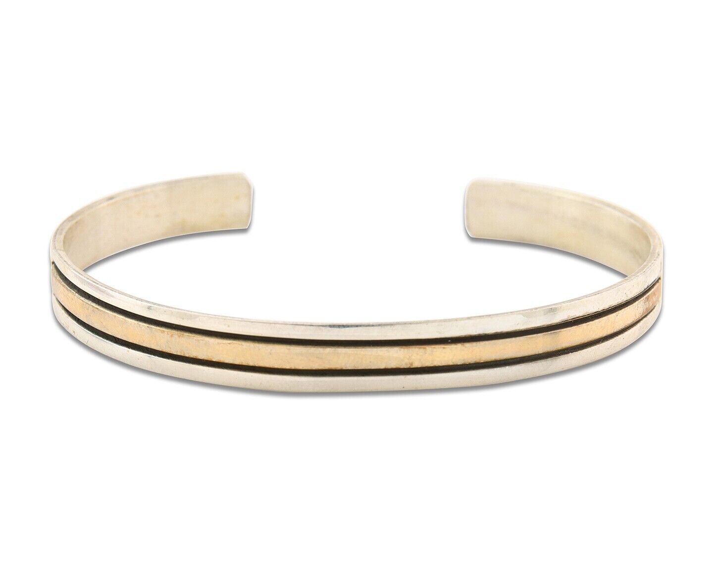 Navajo Bracelet 925 Silver & 12k Yellow Gold Plated Cuff Signed E C.80's