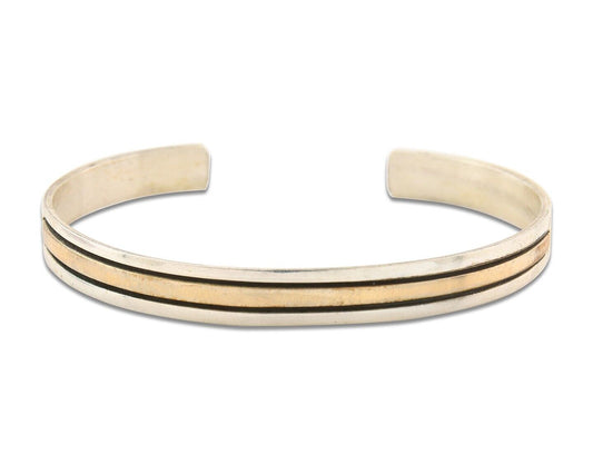 Navajo Bracelet 925 Silver & 12k Yellow Gold Plated Cuff Signed E C.80's