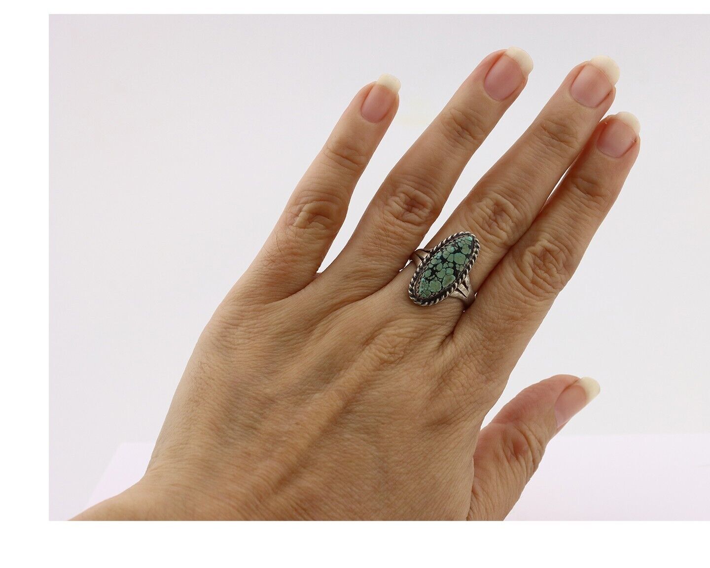 Navajo Ring 925 Silver Blue Turquoise Native American Artist C.80's