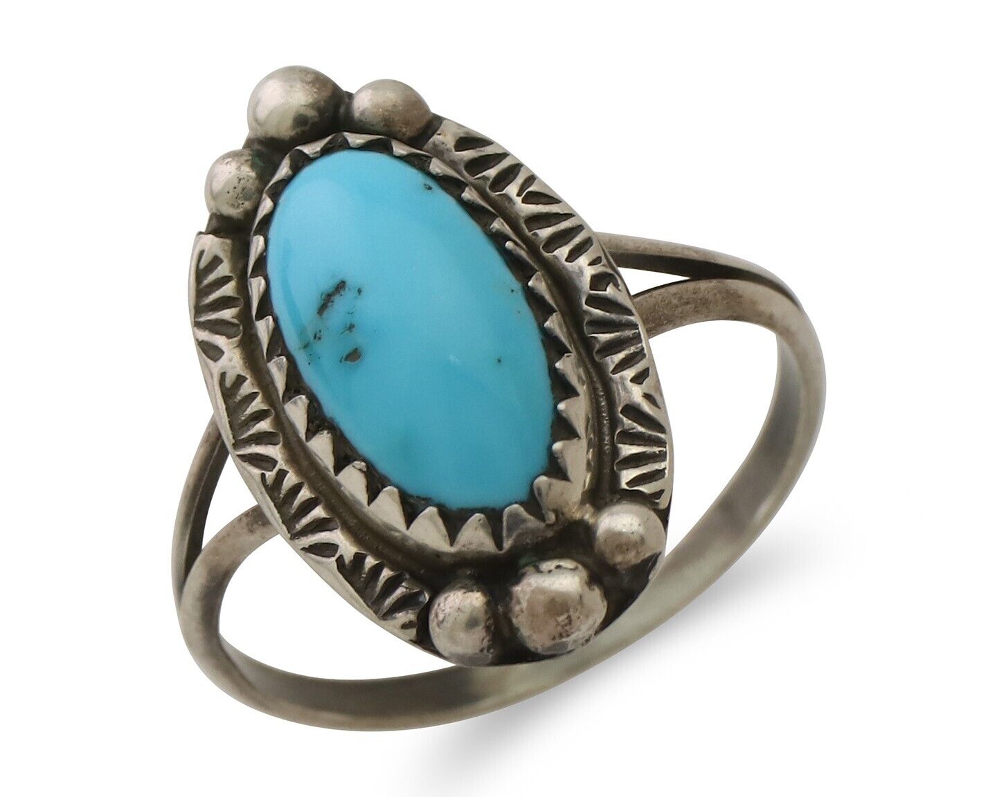 Navajo Ring 925 Silver Sleeping Beauty Turquoise Artist Signed SC C.80's