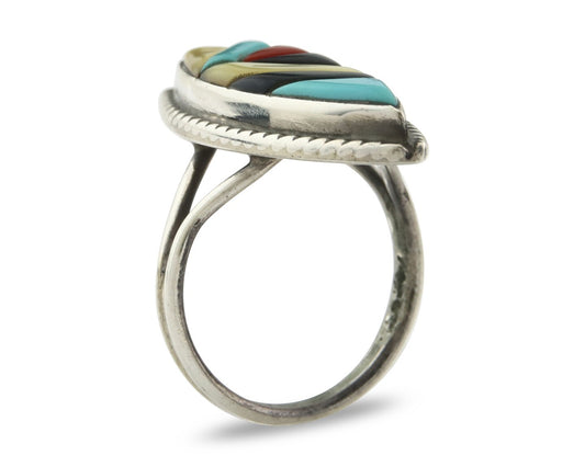 Vintage Zuni Ring 925 Sterling Silver Natural Gemstone Signed R & GT Size 7.5