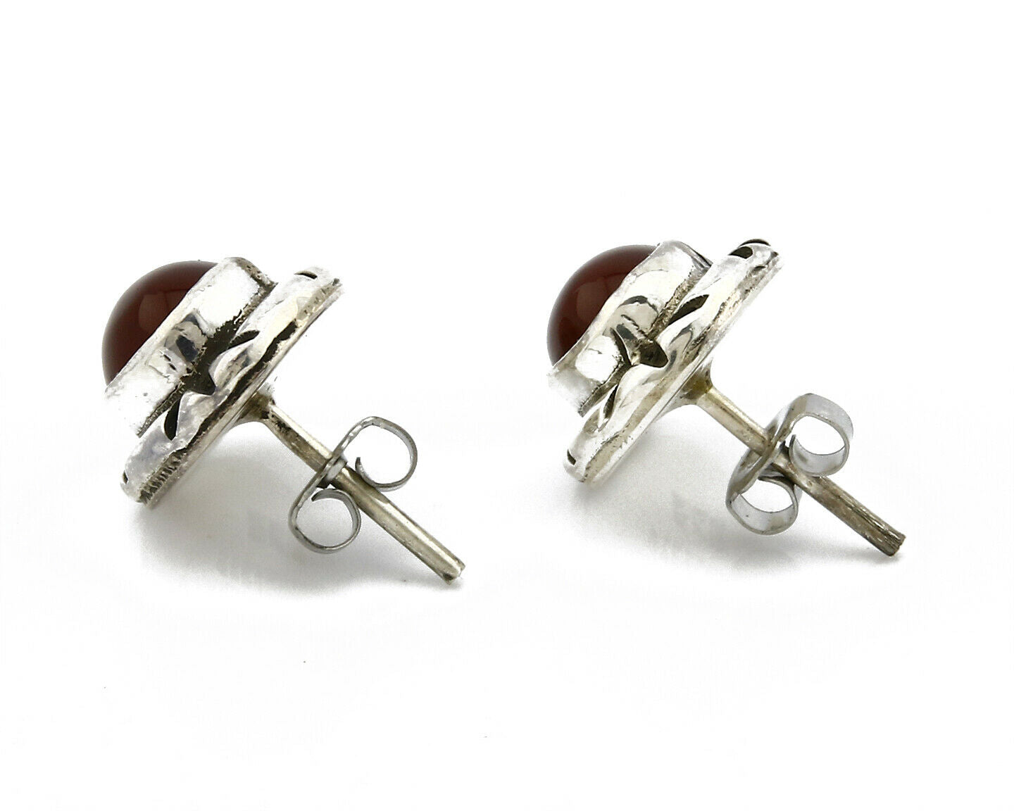 Navajo Hand Stamped Natural Mined Cornelian .925 SOLID Silver Stud Earrings