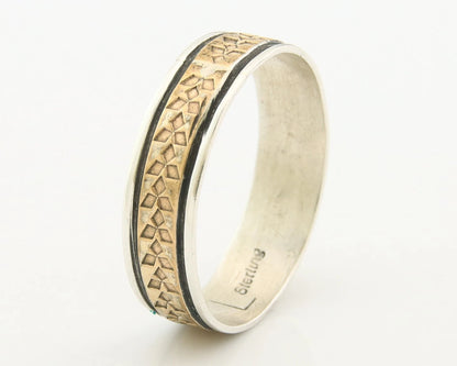 Men Navajo Ring Sterling Silver & Gold Turpens Pawn Vault Size 13.0