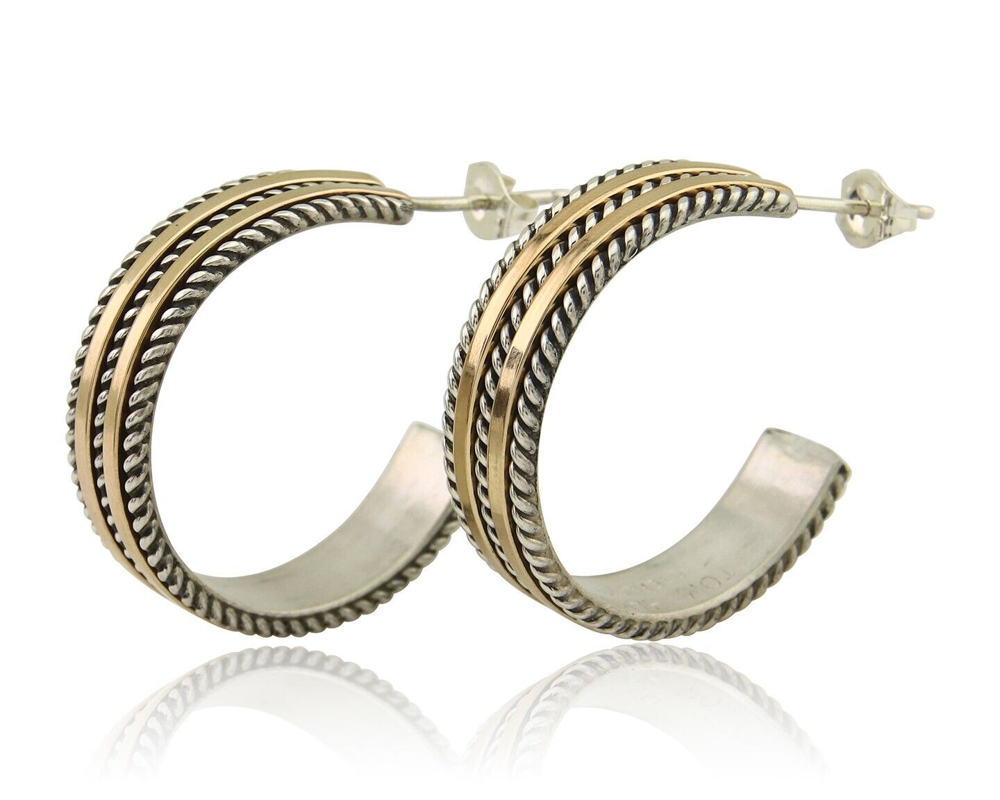 Navajo Earrings 925 Silver & Gold Handmade Artist Signed Tom Hawk C.80's