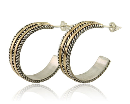 Navajo Earrings 925 Silver & Gold Handmade Artist Signed Tom Hawk C.80's