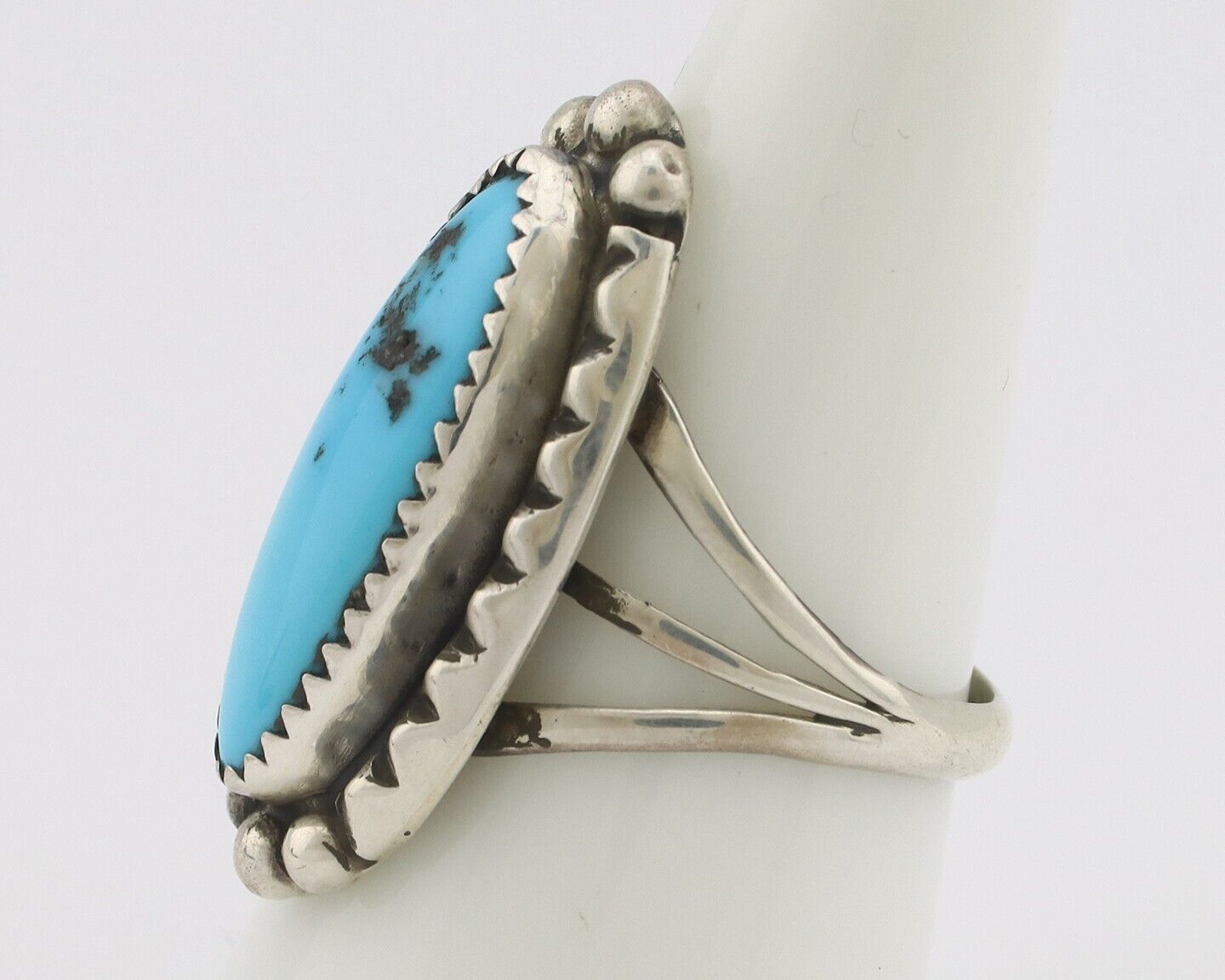 Navajo Ring .925 Silver Sleeping Beauty Turquoise Native American Artist C.80's