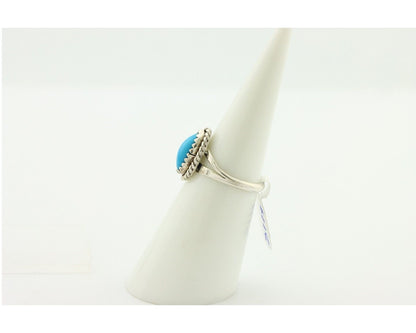 Navajo Ring .925 Silver Sleeping Beauty Turquoise Native American Artist C.80's