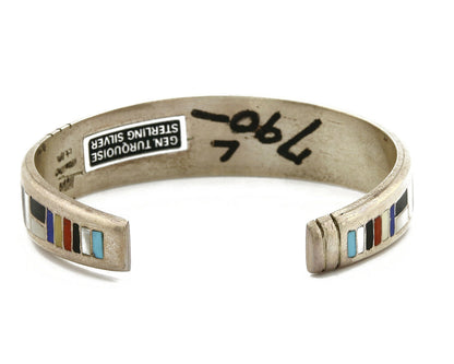 Early Artist David Freeland Inlaid Natural Gemstone .925 SOLID Silver Cuff