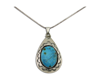 Navajo Necklace 925 Silver Natural Blue Turquoise Artist Signed MC C.80's