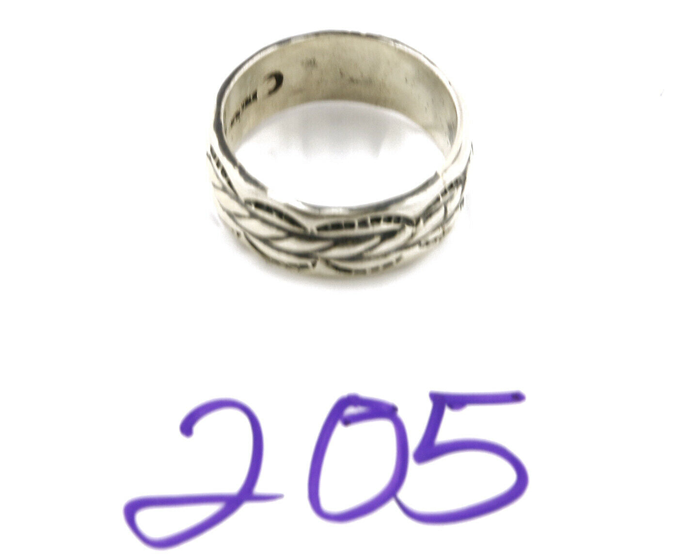 Navajo Ring .925 Silver Handmade Hand Stamped 3 Row Rope Band C.1980s Size 10.75