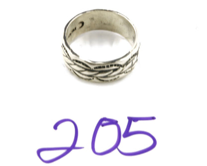 Navajo Ring .925 Silver Handmade Hand Stamped 3 Row Rope Band C.1980s Size 10.75