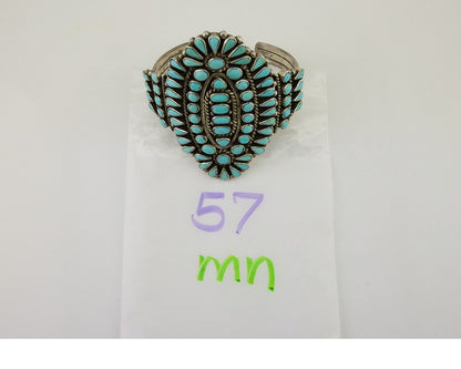 Men Navajo Bracelet 925 Silver Natural Blue Turquoise Signed BS C.80's