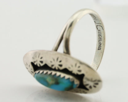 Navajo Ring 925 Silver Natural Blue Turquoise Signed IJC C.80's