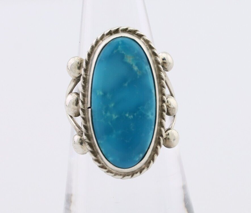 Navajo Ring 925 Silver Natural Kingman Turquoise Native American Artist C.80's