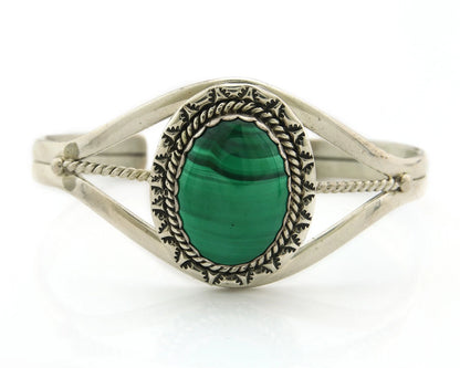 Navajo Cuff Bracelet Sterling Silver Natural Malachite Native American Artist