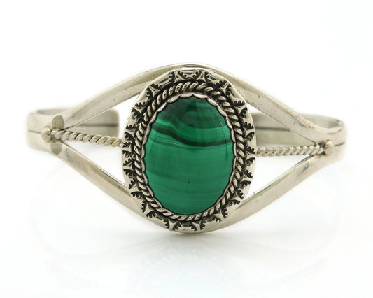 Navajo Cuff Bracelet Sterling Silver Natural Malachite Native American Artist