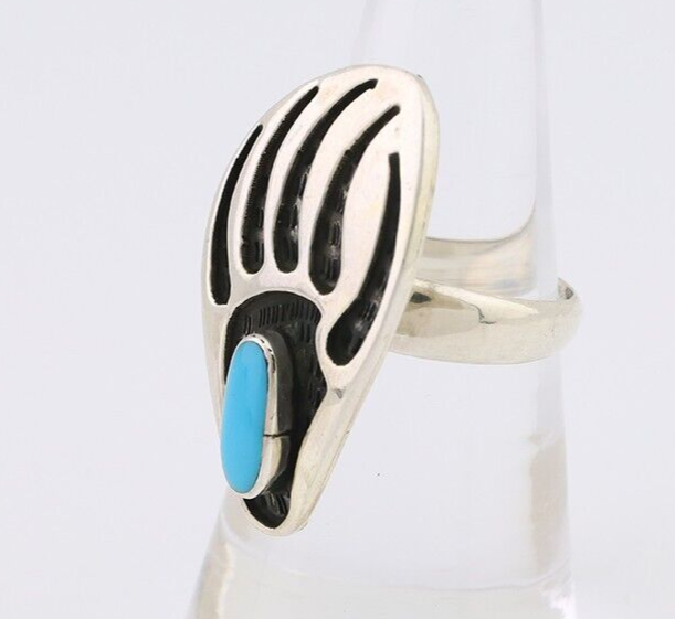Navajo Badger Paw Ring 925 Silver Turquoise Native American Artist C.80's