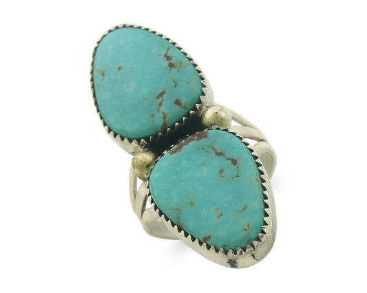 Navajo Ring 925 Sterling Natural Blue Turquoise Signed Begay C.80's