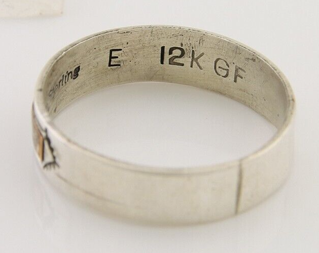 Navajo Handmade Ring 925 Silver & Gold Artist Signed E C.80's