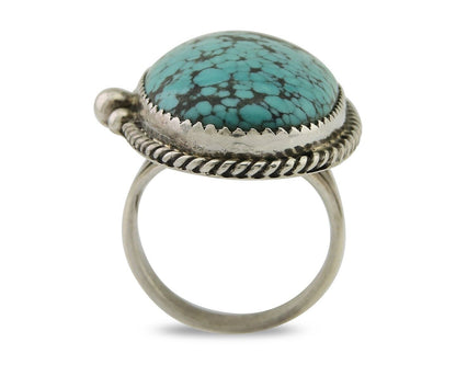 Navajo Handmade Ring 925 Silver Spiderweb Turquoise Native Artist C.80's