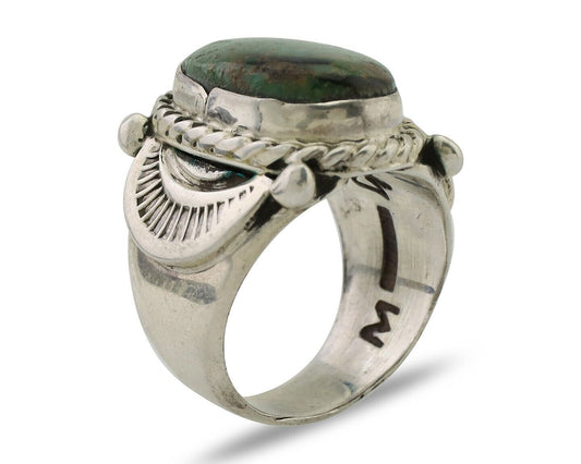 Navajo Ring 925 Silver Kingman Turquoise Signed M Montoya C.80's