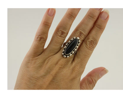 Navajo Handmade Ring 925 Silver Black Onyx Native American Artist C.80's