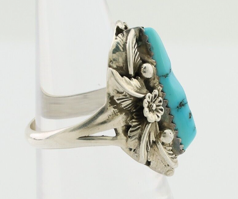 Navajo Ring 925 Silver Sleeping Beauty Turquoise Signed JJM C.80's
