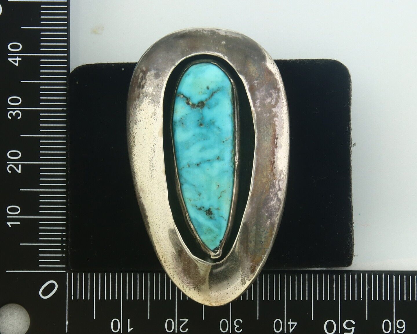 Navajo Ring 925 Sterling Turquoise Handmade Signed EDDIE C.80's Size 10.25