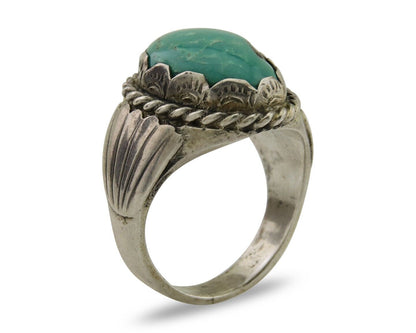 Navajo Hand Stamped Ring 925 Silver Arizona Turquoise Artist C.80's