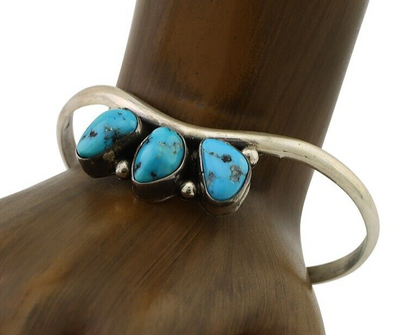 Navajo Bracelet 925 Silver Morenci Turquoise Artist Signed Frank Sandoval C.80's