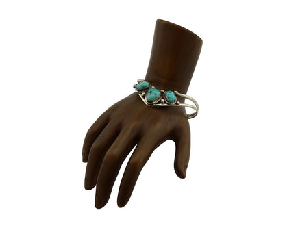 Navajo Bracelet 925 Silver Natural Blue Turquoise Artist Signed MC C.80's