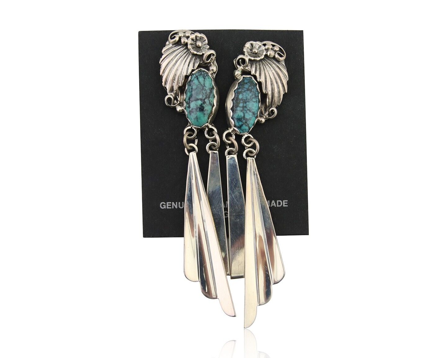 Navajo Dangle Earrings 925 Silver Natural Blue Turquoise Artist Signed M.S. C80s
