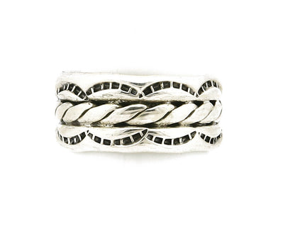 Navajo Ring .925 Silver Handmade Hand Stamped 3 Row Rope Band C.1980's Size 6.75