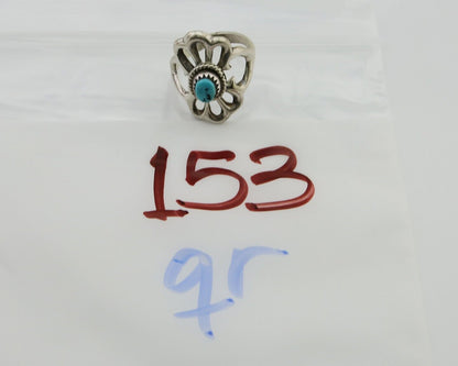 Navajo Sand Cast Ring 925 Silver Sleeping Beauty Turquoise Artist C.80's