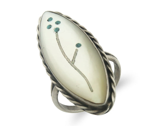 Vintage Zuni Ring Sterling Silver Authentic Gemstone Handmade Size 6.25