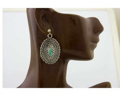 Navajo Bracelet 925 Silver Concho Hand Stamped Turquoise Native Artist C.80's