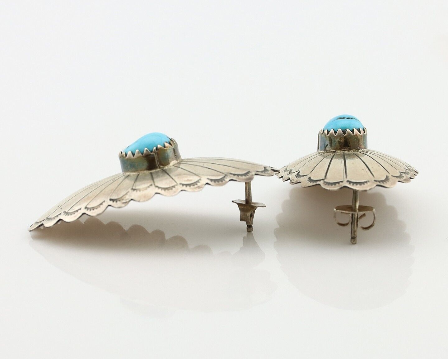 Navajo Hand Stamped Earrings 925 Silver Turquoise Native Artist C.80s