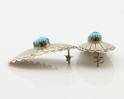 Navajo Hand Stamped Earrings 925 Silver Turquoise Native Artist C.80s