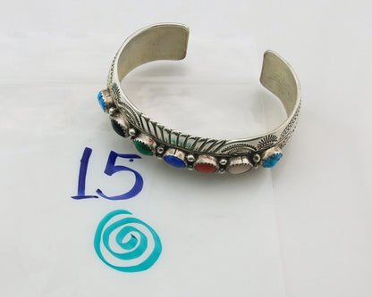 Navajo Cuff Bracelet Sterling Silver Natural Gemstone Vintage Signed WB