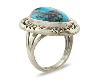 Navajo Ring 925 Sterling Natural Blue Turquoise Signed Ben S C.80's Size 10