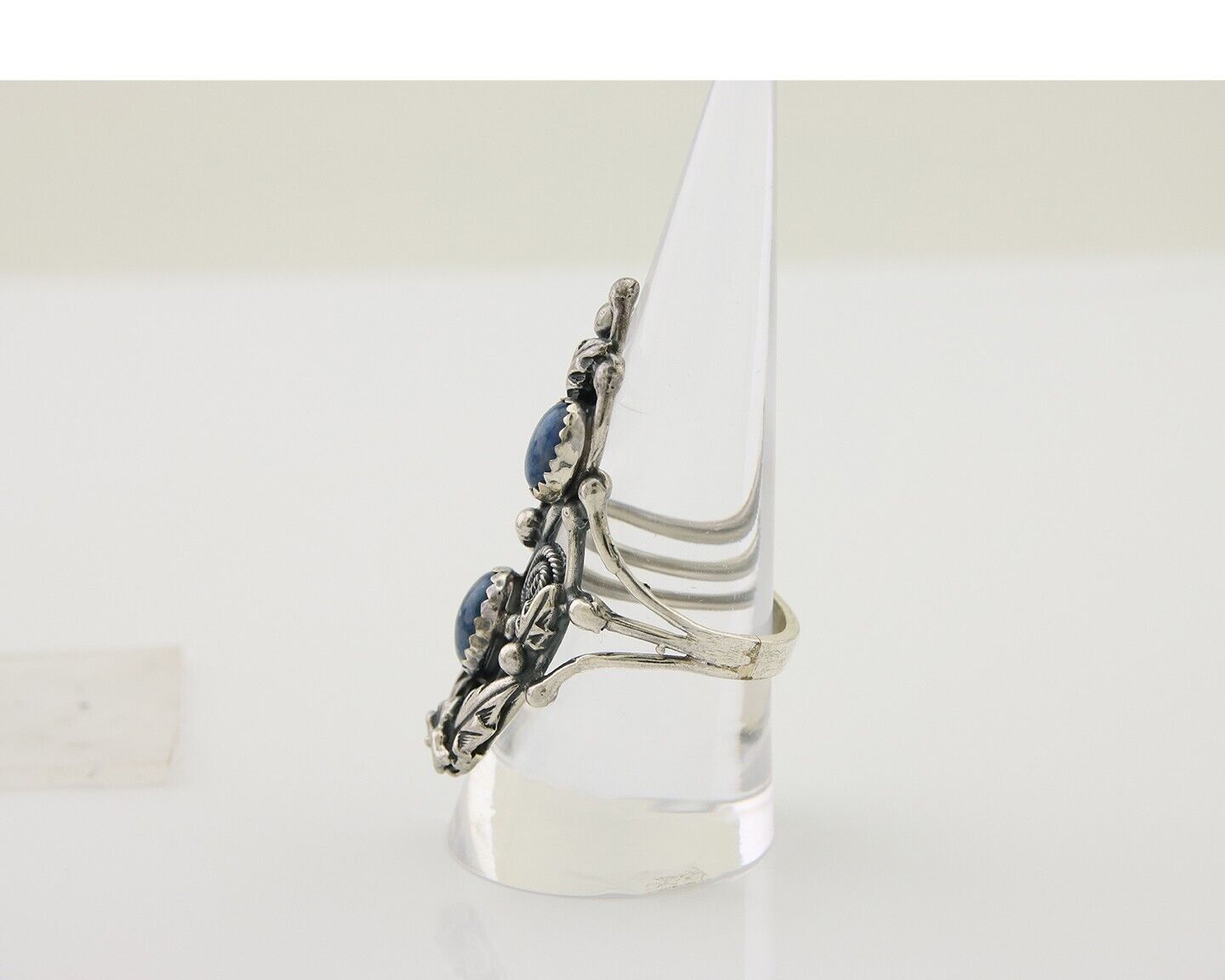 Navajo Ring 925 Silver Natural Denim Lapis Artist Signed Prairie Fire C.80's