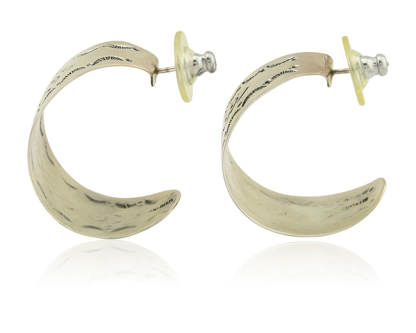 Navajo Earrings 925 Silver Half Hoop Handmade Native American Artist C.80's