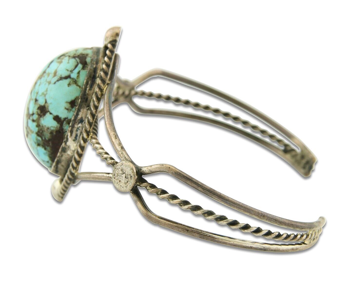 Navajo Bracelet 925 Silver Natural Blue Turquoise Native American Artist C.80s