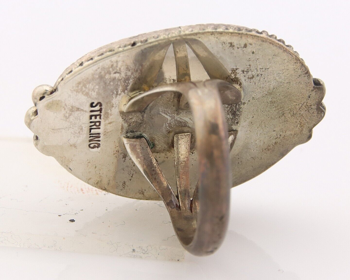 Navajo Ring 925 Sterling Spiderweb Blue Turquoise Native Artist C.80's Size 7.5