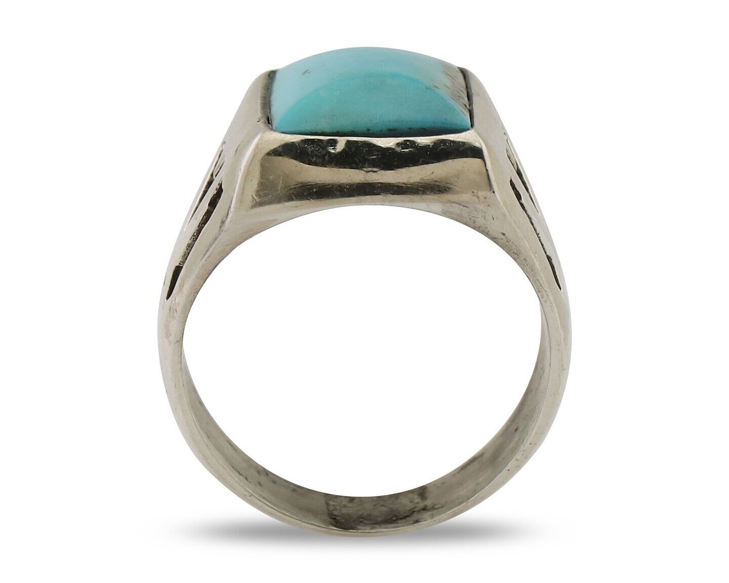 Navajo Ring 925 Silver Kingman Turquoise Artist Signed Sunburst C.80's